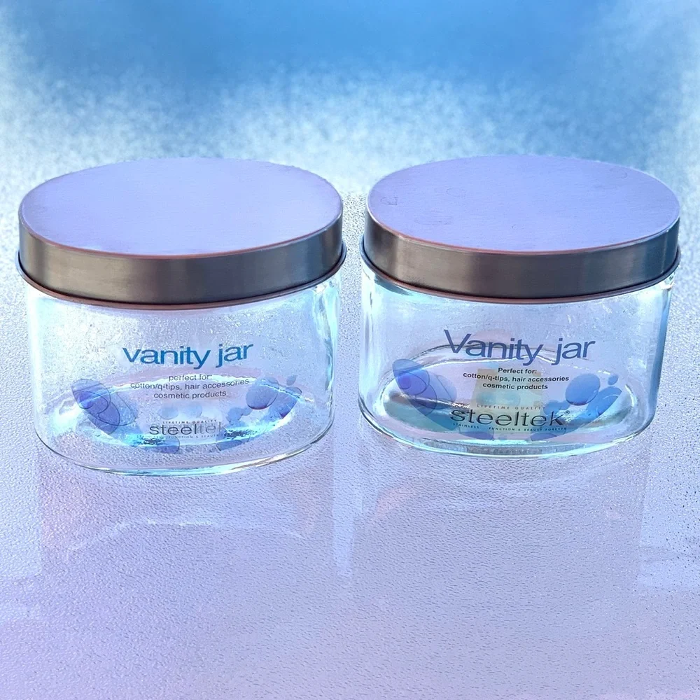 Glass Oval Vanity Jars with Lids ~ Set of 2